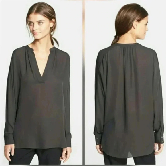 Vince Slit crepe Silk popover blouse - Picture 1 of 8